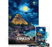 Puzzle 1000 pièces Cancun Mexique Paysage Nocturne Illustration Bords Nets Décoration Jeu cognitif Jouet Facile à gérer Amusant Cadeau de Loisirs de Noël (38x52cm)