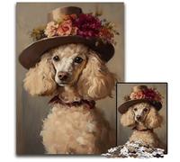 Puzzle 1000 pièces Caniche avec Chapeau en Bois, idéal pour la décoration de la Maison, idéal pour Les soirées Jeux 50x75cm