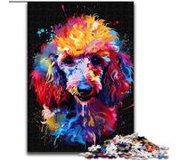 Puzzle 1000 pièces Caniche DJ Néon en Bois, Cadeau de Noël pour Adolescent, réduction du Stress, Cadeau Unique et Cool pour la Famille, 1000 pièces(50x75cm)