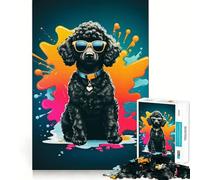 Puzzle 1000 pièces Caniche Noir Mignon,Bords sans Couture,Jeu de réflexion Amusant,Divertissement idéal pour se détendre,Cadeau Artistique de Noël (50x75cm)