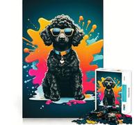 Puzzle 1000 pièces Caniche Noir Mignon et Bien ajusté,décoration,Casse-tête,Cadeau,Jeu de Paix,œuvre d'art de Noël (38x52cm)