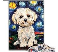 Puzzle 1000 pièces Caniche sous le ciel nocturne en carton,décoration idéale pour la maison ou le bureau,cadeau de Noël idéal,38x26cm,décoration artistique à faire soi-même,cadeau d'anniversaire idéal