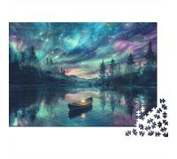 Puzzle 1000 pièces Canoë Lac Ciel Nuit Aurore Adulte Carton Difficile Idée Cadeau