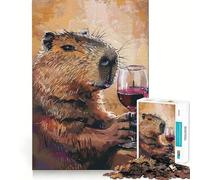 Puzzle 1000 pièces Capybara Buvant du vin,Assemblage Parfait,Jeu Artistique et Stimulant pour l'esprit,Cadeau Amusant pour se détendre,Cadeau d'anniversaire (50x75cm)