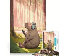 Puzzle 1000 pièces Capybara écoutant de la Musique dans la forêt Découpe Impeccable Jeu de logique Amusant et Gratuit Activité d'anniversaire (38x52cm)