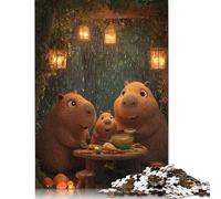 Puzzle 1000 pièces Capybara Family Dinner in The Rain pour Adultes et Adolescents, Puzzle en Papier, Cadeaux de Noël, 1000 pièces (75 x 50 cm)