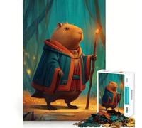 Puzzle 1000 pièces Capybara Magicien dans la forêt Pièces nettes et découpées Jeu de développement cognitif Moment de Calme et de Divertissement Décoration de Noël (38x52cm)