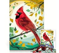 Puzzle 1000 pièces Cardinal stylisé dans Une forêt colorée Jeu de logique Clair pour Adolescents Découpe Parfaite Cadeau d'anniversaire 50x75cm