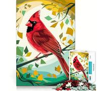 Puzzle 1000 pièces Cardinal stylisé dans Une forêt colorée Jeu de logique Clair pour Adolescents Découpe Parfaite Cadeau d'anniversaire 50x75cm