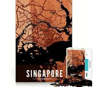Puzzle 1000 pièces Carte de Singapour Style Bois Découpe Premium Jeu de Jeu et d'Éveil, Jouet de Détente et de Bien-être, Cadeau d'anniversaire Idéal (50x75cm)
