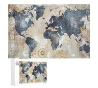 Puzzle 1000 Pièces Carte du Monde Affiches Jouets pour Adultes Jeu De Décompression（75x50）（Wooden）