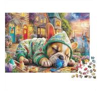 Puzzle 1000 pièces Carton 100% recyclé Bouledogue français Dormant,52x38cm, Chiot avec tétine, éducatif, développement cognitif, entraînement cérébral, Adolescents et Adultes