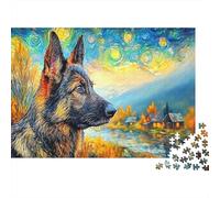 Puzzle 1000 Pièces Carton Berger Allemand, Adultes & Ados 12-18, Super Challenging, Jeu Cerveau Éducatif, Swirls Artistique Ciel Étoilé, Puzzle & Apprentissage, 38x26cm/1000pcs