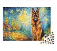 Puzzle 1000 Pièces Carton Berger Allemand, Challenging & Éducation, Enfants Apprentissage & Développement Cognitif, Swirls Artistique Ciel Étoilé, Jeu Cerveau & Entraînement, 70x50cm/1000pcs