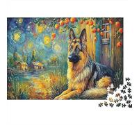 Puzzle 1000 Pièces Carton Berger Allemand, Challenging & Éducation, Enfants Apprentissage & Développement Cognitif, Swirls Artistique Ciel Étoilé, Jeu Cerveau & Entraînement, 70x50cm/1000pcs