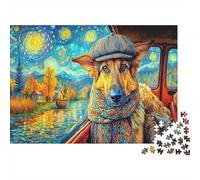 Puzzle 1000 Pièces Carton Berger Allemand, Swirls Artistique Ciel Étoilé, Éducation & Challenging, Jeu Cerveau Enfants, Apprentissage & Développement Cognitif, 52x38cm/1000pcs