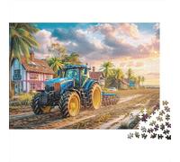 Puzzle 1000 pièces Carton Premium sans poussière, représentant Un Tracteur sur Un Chemin Terre. Paysage Rural, Ferme. Idéal Adultes, Anti-Stress, àcadrer et à Partager. Dimensions : 70 x 50 cm.