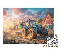 Puzzle 1000 pièces Carton Robuste, sans poussière, représentant Un Paysage Rural au Coucher Soleil Un Tracteur labourant Un Champ.se détendre, s'amuser Famille Jours ou se Relaxer : 52 x 38 cm.