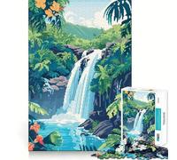 Puzzle 1000 pièces Cascade Tropicale rétro Pixel Art découpe Impeccable Jeu de logique Amusant Jeu Gratuit activité d'anniversaire (38x52cm)