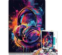 Puzzle 1000 pièces Casque d'écoute Coloré Splash Art Puzzle 1000 pièces pour Adultes et Adolescents Jouet éducatif Anti-Stress Superbes Cadeaux et Jouets (50x75cm)
