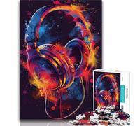 Puzzle 1000 pièces Casque d'écoute Coloré Splash Art Puzzle 1000 pièces pour Adultes Jouets éducatifs Jeux Anti-Stress Superbes Cadeaux et Jouets (26x38cm)
