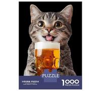 Puzzle 1000 Pièces Cat Drinking Beer Puzzles pour Adolescents Course De Vitesse Manuelle Activités Amusantes À La Maison Jeu Stimulant Et Jeu en Famille 38x26cm/1000pcs
