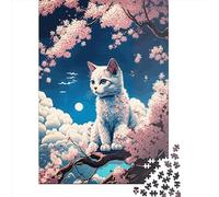 Puzzle 1000 pièces Cat Moon Night pour adultes - Puzzle pour adolescents - Cadeaux de Noël - Puzzle en papier - Puzzles relaxants - Puzzles de puzzle (38x26 cm)