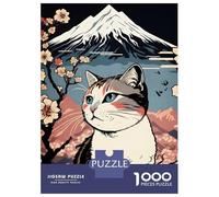 Puzzle 1000 Pièces Cat Mount Fuji Cherry Blossoms pour Adolescents - Jeu De Réflexion - Cadeaux pour Femmes - Idées Cadeaux Uniques pour Un Anniversaire Ou Noël 52x38cm/1000pcs