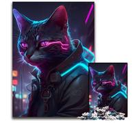 Puzzle 1000 pièces Cat Neon Art pour Adultes, activité familiale, décoration d'intérieur, Cadeau de Vacances 50x75cm/19,68x29,52 Pouces