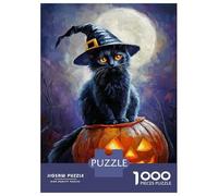Puzzle 1000 Pièces Cat on Pumpkin Moonlit Night Puzzle Adulte, Casse-tête, Découpe De Précision, Cadeau Unique pour Anniversaire Et Noël 52x38cm/1000pcs
