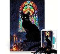 Puzzle 1000 pièces Cathédrale Chat Noir Bord Fin Activité intellectuelle Jeu Relaxant Cadeau de Noël Amusant (50x75cm)