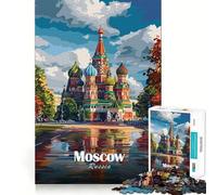 Puzzle 1000 pièces Cathédrale Saint-Basile Moscou Bords Nets Décoration Jeu cognitif Jouet Facile à gérer Amusant Cadeau de Noël Loisirs (38x26cm)