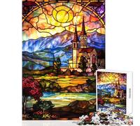 Puzzle 1000 pièces Cathédrale Vitrail Décoration intérieure Jouet Cadeau Père Noël Secret Jeu éducatif Ludique Réduction du Stress (Dimensions 50x75cm)