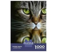 Puzzle 1000 Pièces Cats Reflection with Green Eyes Puzzles pour Adultes, Améliorent La Mémoire, Stimulants, Cadeaux De Noël Ou d'anniversaire 52x38cm/1000pcs