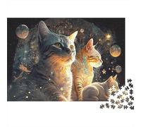 Puzzle 1000 pièces Celestial Cat Duo, Chat Cosmique, Difficile, Puzzle Impossible, Carton Recyclé, pour Experts, Cadeau Senior, 52x38cm