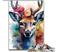 Puzzle 1000 pièces Cerf Aquarelle en Bois, idée Cadeau déco Originale 50x75cm pour Adolescents et familles, idéal pour Un Bricolage et Un défi cérébral