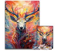 Puzzle 1000 pièces Cerf Art Psychédélique Cadeaux Puzzles Impossibles pour Adultes Casse-tête Stimulant pour Adolescents, Jeu Interactif Amusement Familial 26x38cm / 10,23x14,96 Pouces