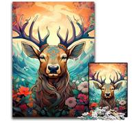 Puzzle 1000 pièces Cerf Art psychédélique Puzzles pour Adultes Relax & Challenge, Décoration d'intérieur colorée, pour Amis 50x75cm / 19,68x29,52 Pouces