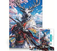 Puzzle 1000 pièces Cerf Blanc Samouraï Fleurs de Cerisier pour Adultes Jeu de mémoire Amusant Assemblage sûr et Solide Activité familiale du Soir (50x75cm)