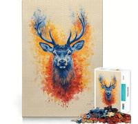 Puzzle 1000 pièces Cerf Bleu Aquarelle Bords sans Couture,Jeu de réflexion Amusant,Temps Libre divertissant,Cadeau Artistique de Noël (50x75cm)