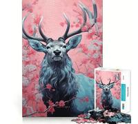 Puzzle 1000 pièces Cerf Bleu en Fleurs,découpe précise,défi Intelligent et Amusant,Divertissement et décoration de Noël (38x26cm)