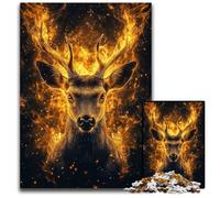 Puzzle 1000 pièces Cerf Flamme Puzzles en Bois Décompression Intellectuelle Jouet Éducatif Bon Cadeau pour Adultes Adolescents 50X75CM