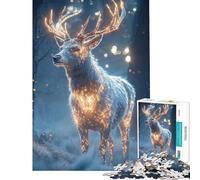 Puzzle 1000 pièces Cerf Lumineux dans Une forêt hivernale Jeu Manuel et éducatif Cadeau de Père Noël Secret Décoration Parfaite (Dimensions 38x26cm)