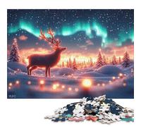 Puzzle 1000 pièces Cerf Magique d'hiver sous Les aurores boréales pour Adultes et Adolescents, Puzzle en Bois, Jeu éducatif, Jouet de défi, 1000 pièces (75 x 50 cm)