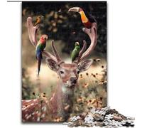 Puzzle 1000 pièces Cerfs et Oiseaux en Carton, Jeu interactif Familial, Casse-tête, Jouet éducatif 1000 pièces(26x38cm)
