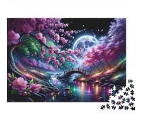 Puzzle 1000 pièces Cerisier au Clair de Lune Nuit Sakura Carton Recyclé pour Adultes & Adolescents Team Building 38x26cm
