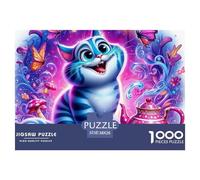 Puzzle 1000 pièces Challengeant Chat Fantastique Thé 38x26cm - Chat du Cheshire thé, Papier recy coration Murale Anti-Stress