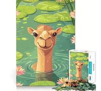 Puzzle 1000 pièces Chameau dans Un étang de nénuphars Bord Parfait Jeu cognitif Jeu de Relaxation Décoration Artistique de Noël (38x26cm)