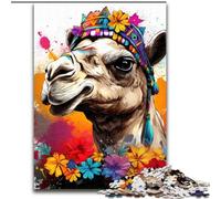 Puzzle 1000 pièces Chameau Portant des Fleurs Puzzles Difficiles pour Adultes Taille 50x75cm Idéal pour Le Plaisir en Famille, la détente et Les Cadeaux de Vacances