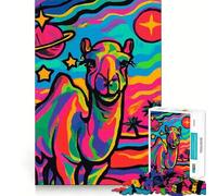 Puzzle 1000 pièces Chameau psychédélique dans l'espace pour Adolescents Puzzle Wise Think Toy Simple et Amusant Découpe précise Père Noël Vœux 50x75cm